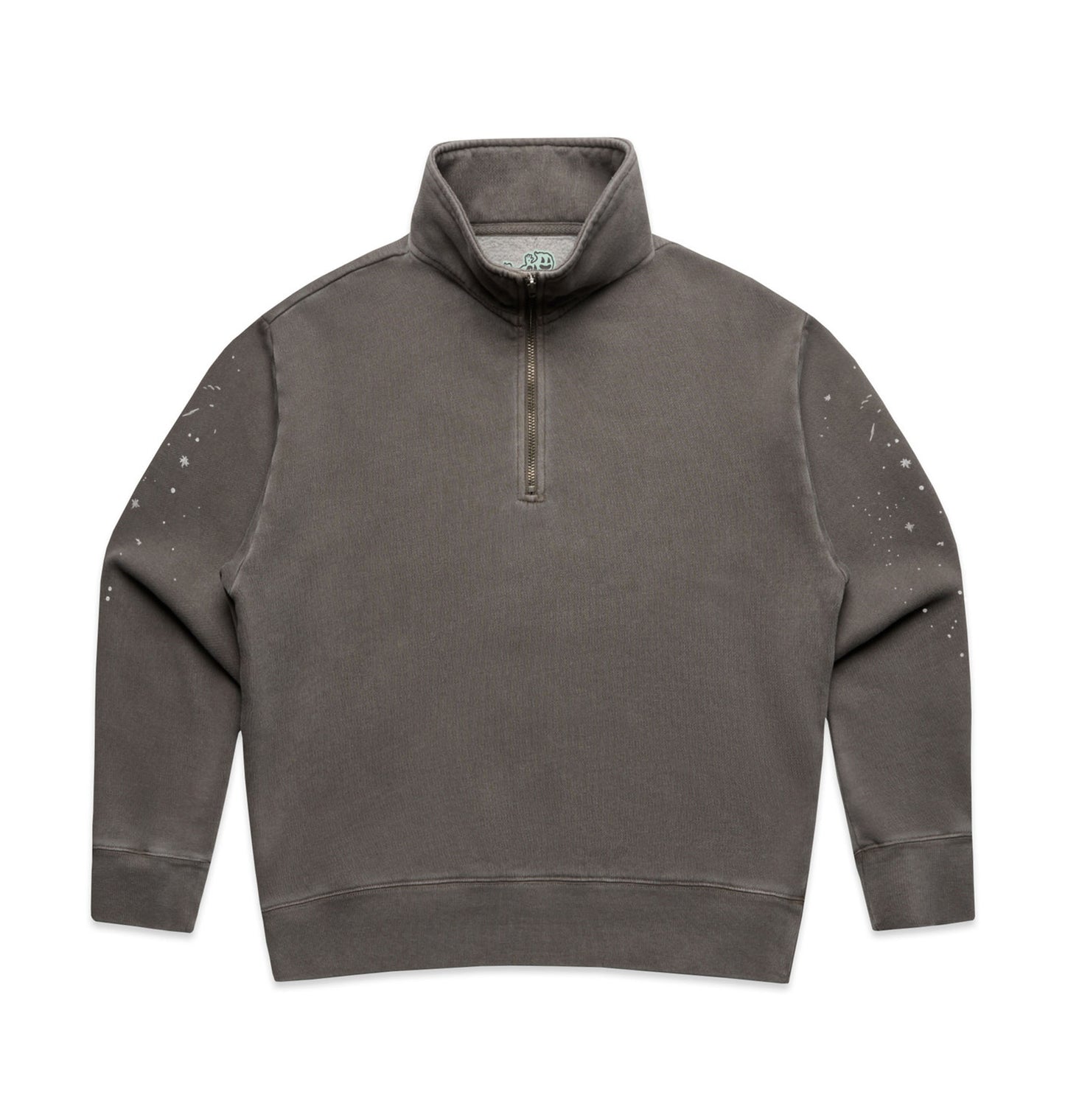 Gray pullover with quarter zip on a white background