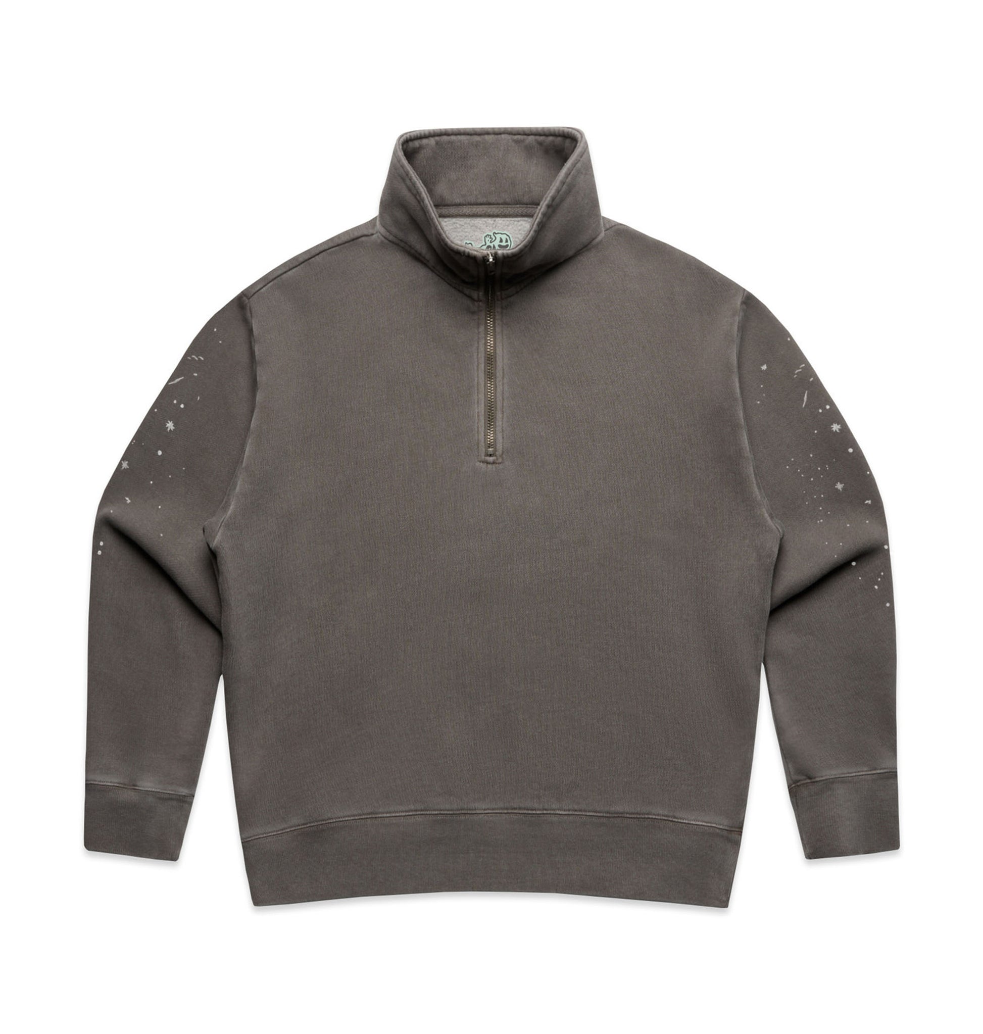 Gray pullover with quarter zip on a white background